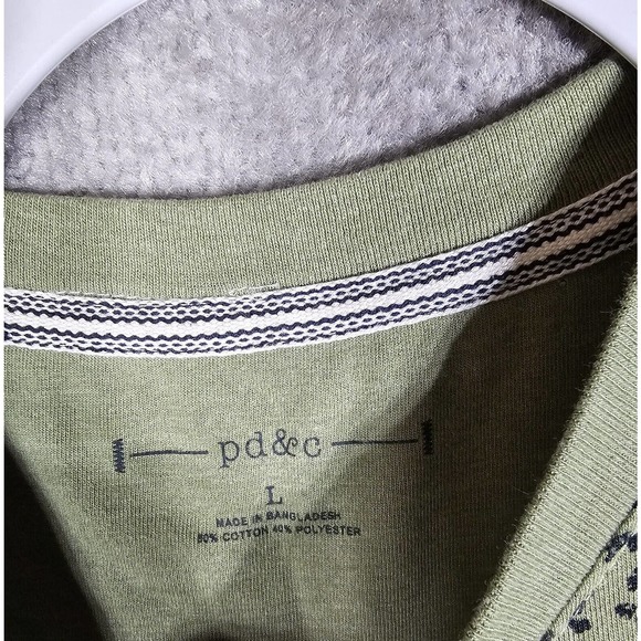 Pd & c Short Sleeve Pineapple Print‎ Pullover Henley Shirt Mens Size Large Green - Picture 3 of 8